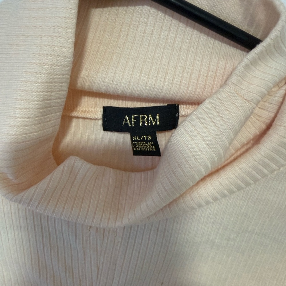 AFRM Mollie Mock Neck Cinched Long Sleeve Cream Ribbed Top  size XL - Picture 3 of 4